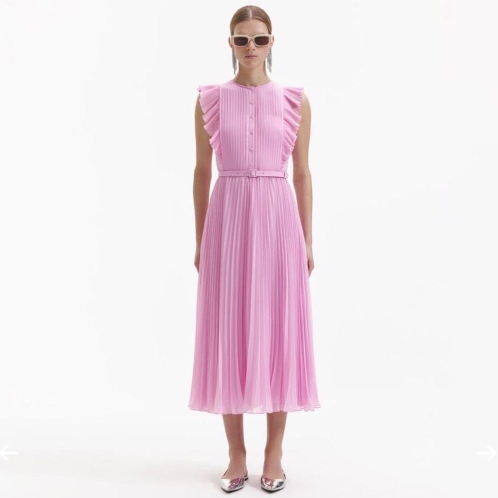 NEW Self Portrait Pink Chiffon Tunic Midi Dress with Belt